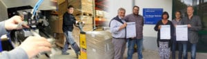 Metallbearbeitung, Verpackung und Versand, Zertifikatsübergabe ISO und AZAV Zertifizierung an die Homborner Werkstatt Bethel.